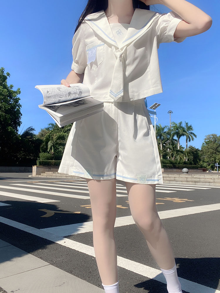 (Sakura Mu Hoshikai) Suzuran dialect original jk uniform sailor suit women summer short-sleeved culottes set top
