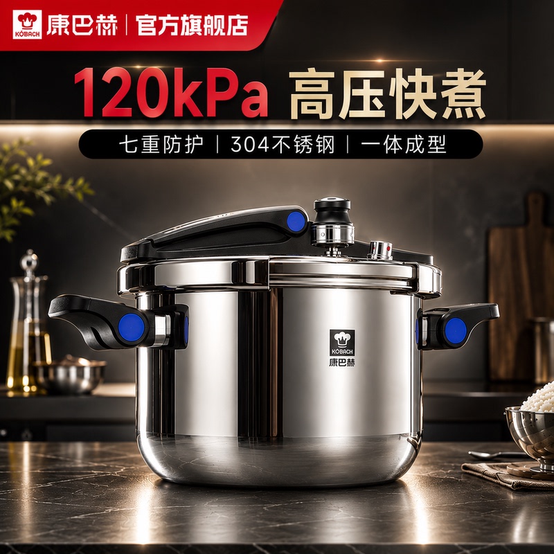 Kangbach Pressure Cooker for Home Use, 304 Stainless Steel, Thickened One-Piece Pressure Cooker, New Model for Gas Stoves