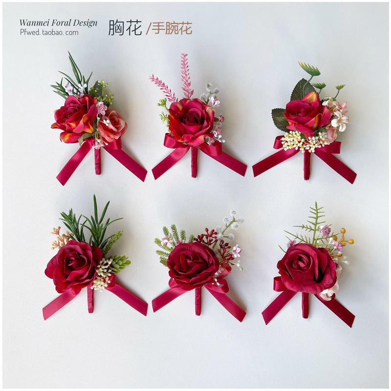 Red wedding groom bridegroom bridegroom bridesmaid father's mother appellation flap wedding floating with gift instrument chest flower