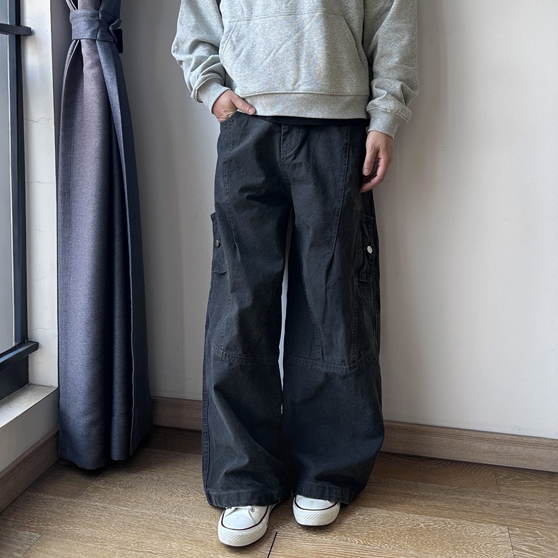 17Dup American Retro Washed Deconstructed Patchwork Cargo Pants for Men and Women, Loose Casual Wide-Leg Cool Casual Pants