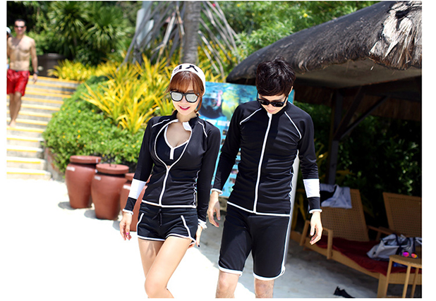 Đôi nam nữ mới dây kéo Slim lướt kem chống nắng áo tắm da sáng phù hợp với sứa 	đồ đôi đi biển cho mẹ và bé trai