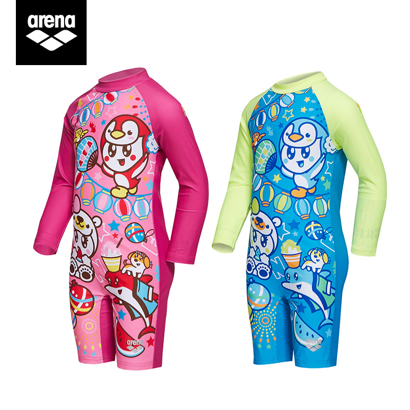 areena Arena children conjoined swimsuit long sleeve shorts male and female sunscreen swimsuit KMS0809UK