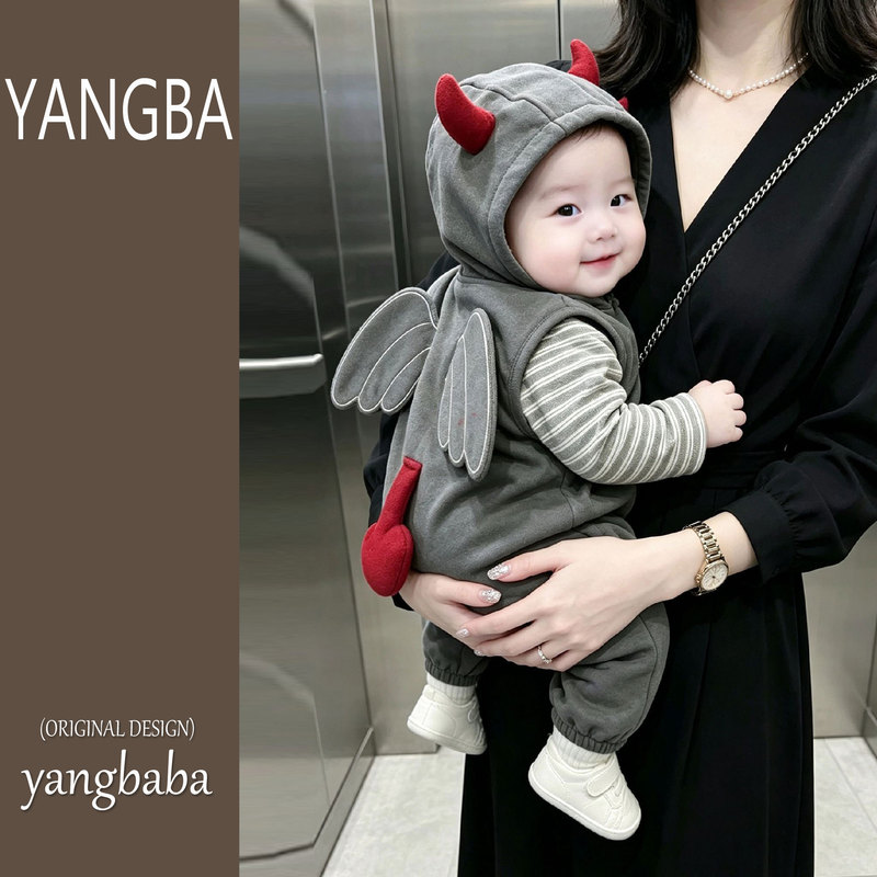 Baby Clothes, New Autumn Style, Cute Little Devil Hooded Jumpsuit for Boys and Girls, 0 to 3 Months, Outdoor Romper Baby Clothes, New Autumn Style, Cute Little Devil Hooded Jumpsuit for Boys and Girls, 0 to 3 Months, Outdoor Romper