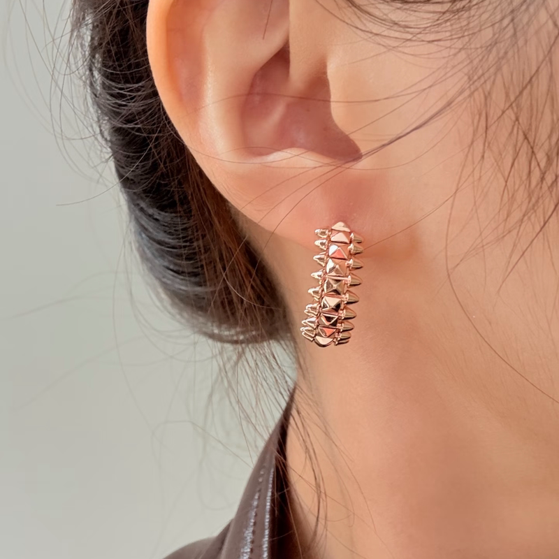 Sterling Silver Rivet Earrings Clash Bullet-Shaped Plated in 18K Rose Gold Silver, Rotatable, Light Luxury, Personalized Earrings