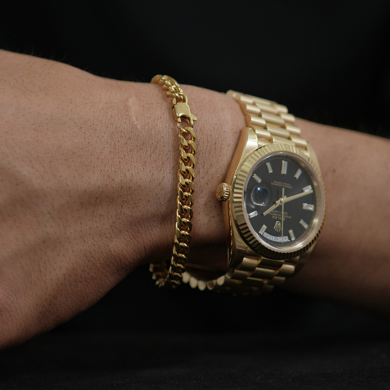 Saz 18K Gold-Plated Thin Cuban Chain Bracelet for Men and Women, Trendy Hip-Hop Style, Stackable Cuban Bracelet