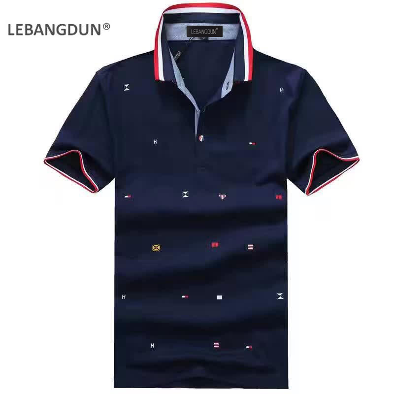 Áo thun ngắn tay nam ve áo kinh doanh rộng kích thước lớn trẻ trung thêu từ bi nam ngọc trai áo thun cotton chất lượng - Polo áo polo tay dài