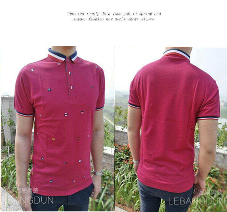 Áo thun ngắn tay nam ve áo kinh doanh rộng kích thước lớn trẻ trung thêu từ bi nam ngọc trai áo thun cotton chất lượng - Polo áo polo tay dài