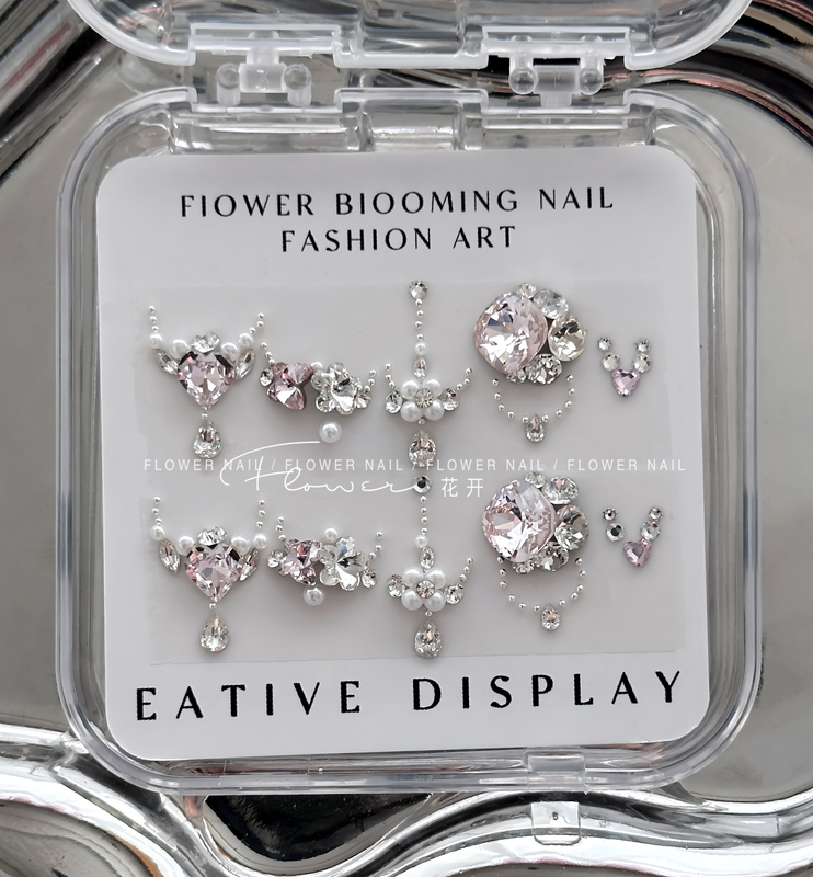 High-Quality Nail Art Rhinestone Material Pack, Premium K9 Rhinestone Pack, Nail Decoration, Dazzling Rhinestone Material, Pink Chunky Square Combination