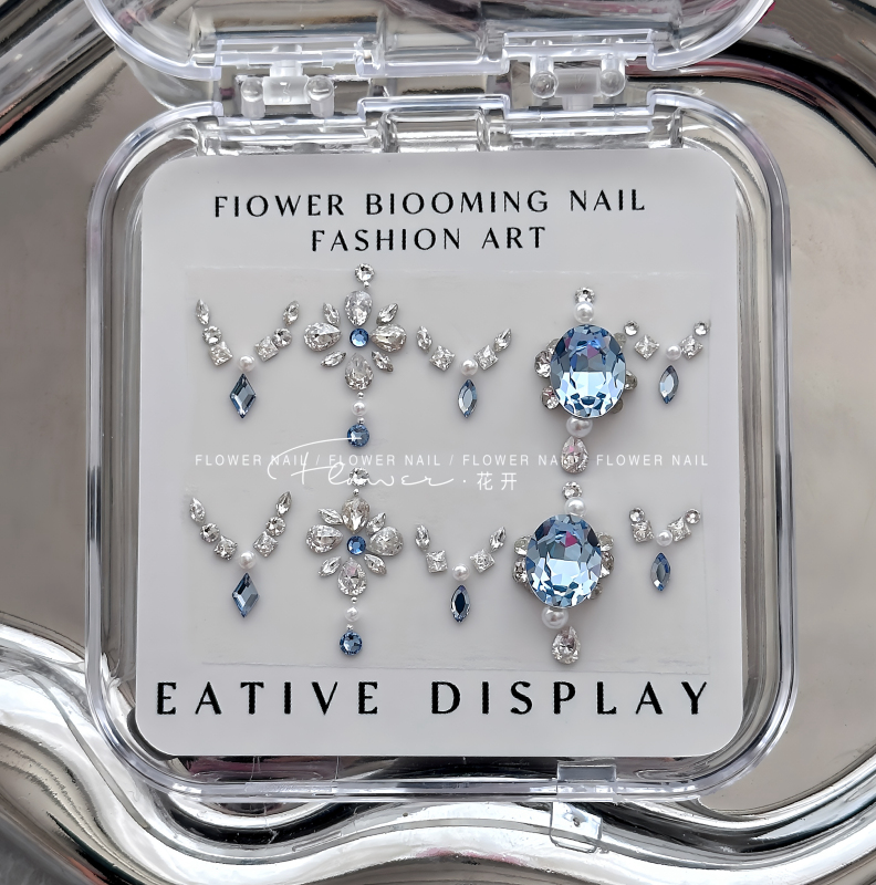 Dongzhou Nail Art Diamond Material Pack Blue French Nail Accessories K9 Diamond Cool High-End Nail Decoration Materials
