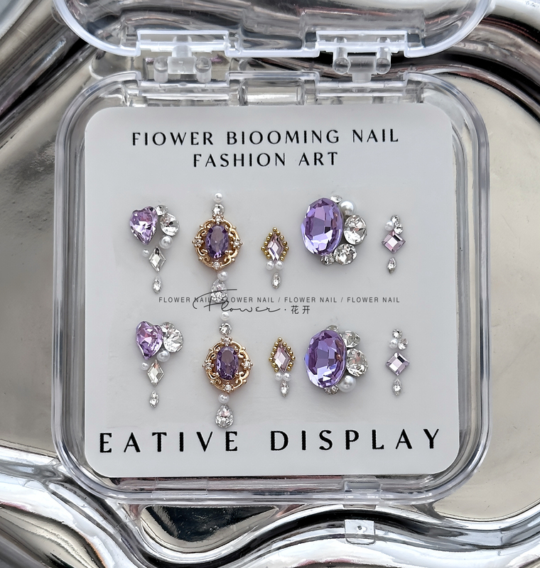 Premium Nail Art Rhinestone Material Kit, Exquisite K9 Rhinestone Pack, Nail Stickers with Dazzling Rhinestones, Purple Nail Decoration Materials