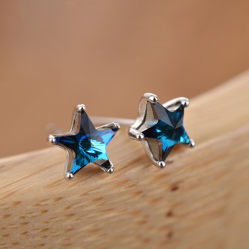 Star earrings female minimalist 925 sterling silver five-pointed star earrings temperament small silver aurora blue crystal earrings