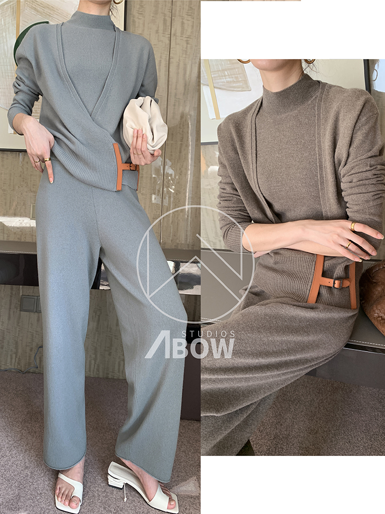 Abow autumn winter white collar Bi prepared for casual composition 100 lap Chao practical 2 pieces of wool knit cardiovert + inner lap