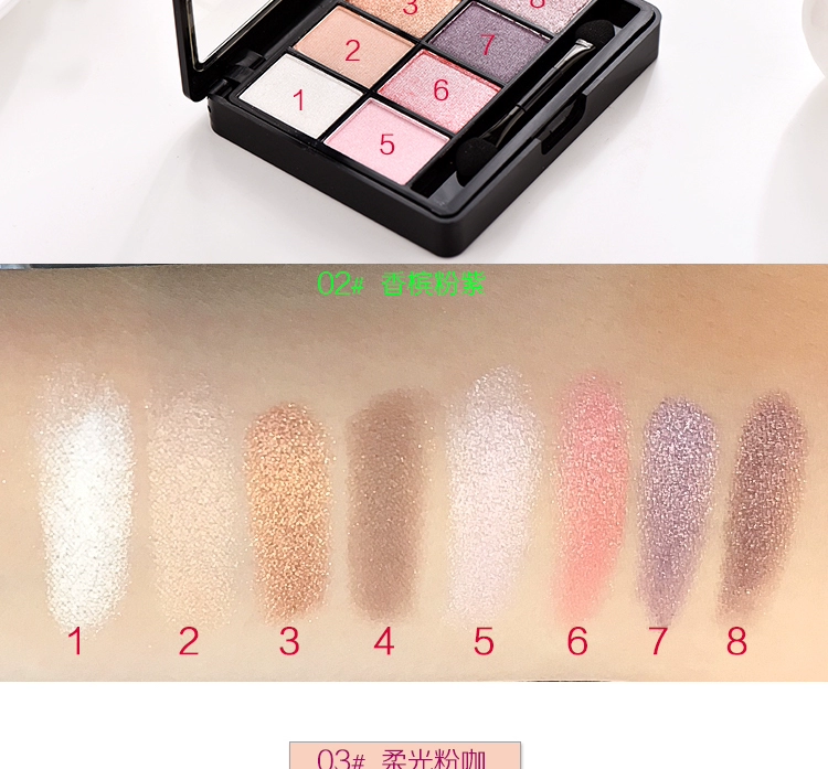 Đích thực trượt băng trang điểm khuôn mặt nhỏ trang điểm palette 8 màu ngọc trai màu mắt hai màu sửa chữa bột dung lượng hai màu blush kết hợp đĩa