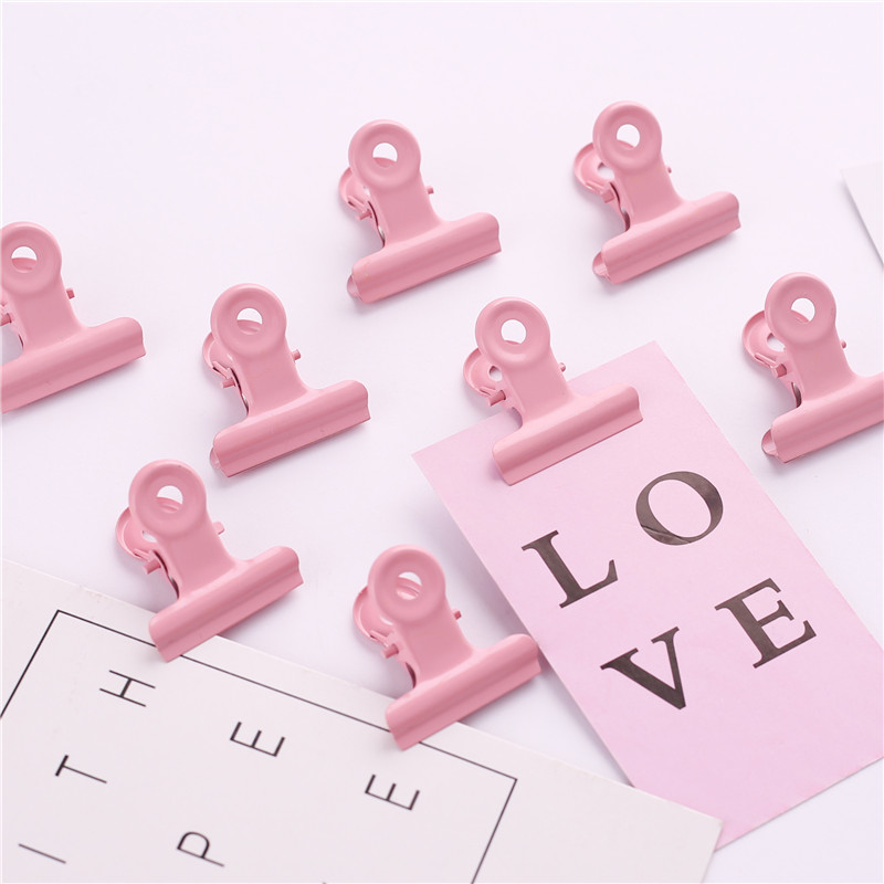10 Ins Wind Retro Pink Women's Round Tail Clip Metal Long Tail Clip Office Containing Bill Paper Folder Sub