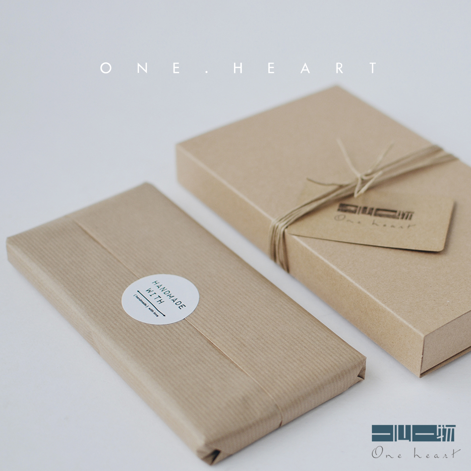 Literary kraft paper gift box packaging set (carton wrapping paper sticker paper rope combination)