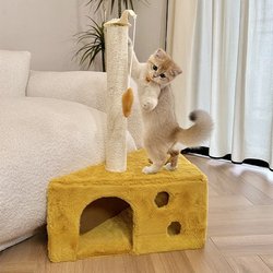 Cheese-Shaped Cat Climbing Frame, Cat Scratching Post, Integrated Cat Bed, Hideaway House for Small Spaces, Doesn'T Take up Much Space, Doesn'T Shed, Low-Legged for Kittens