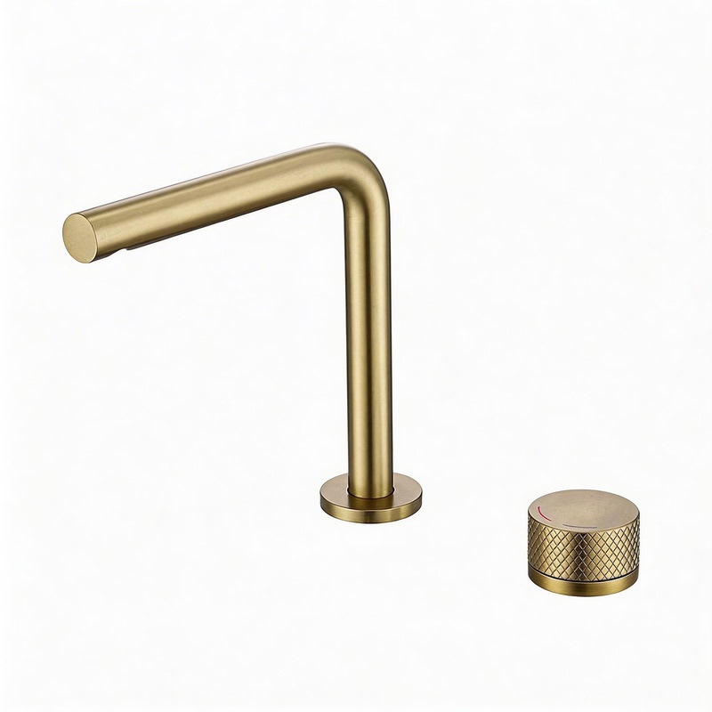 All-Copper Brushed Gold Rotatable Washbasin Faucet with Dual Holes for Sink