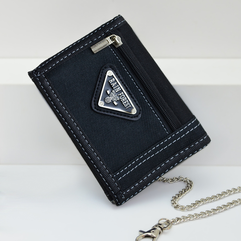 New Canvas Wallet for Young Men, Stylish and Multifunctional, with Zipper, Short Student Wallet, Korean Style, Comes with Chain