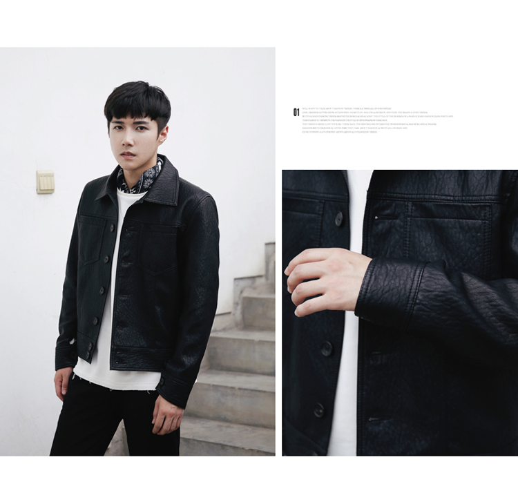 Ifashion của nam giới Hàn Quốc ulzzang Dongdaemun màu rắn màu đen và trắng dụng cụ ve áo áo khoác da áo khoác thủy triều áo phao nam