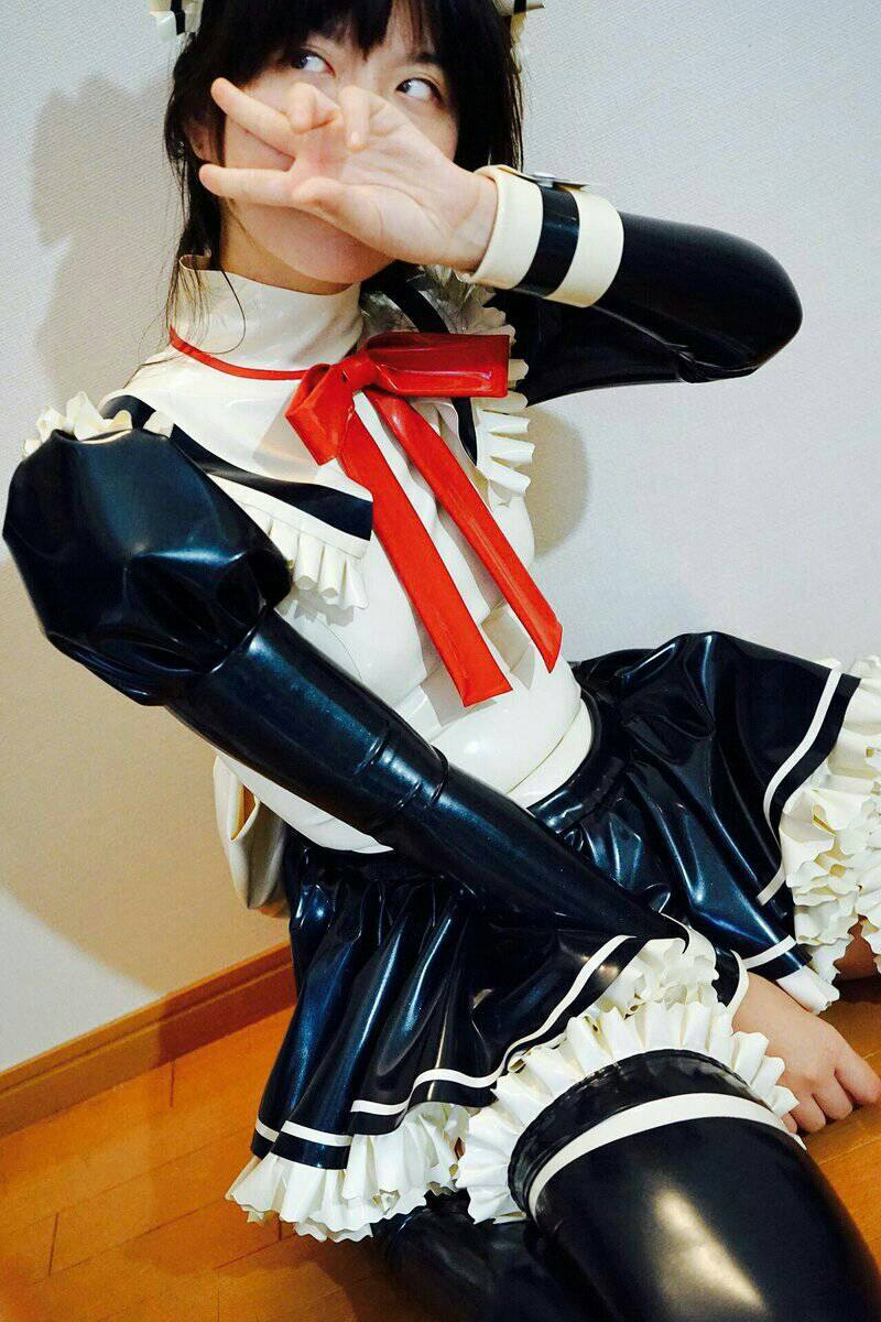 New tall maid latex dress tights play cosplay fetish maid lace pleated custom