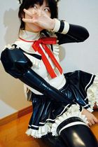 New tall maid latex coat tights play cosplay Fetish maid lace pleated custom