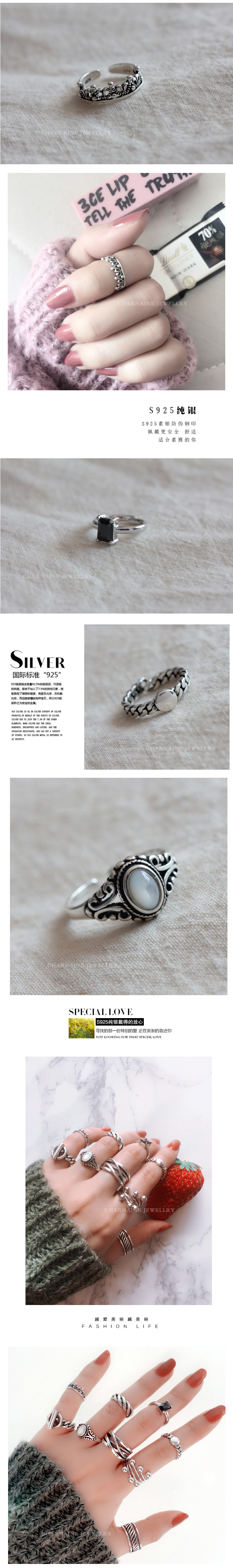 S925 sterling bạc nhẫn nữ ngày Hàn Quốc vỏ bạc mã não retro khai mạc sinh nhật đơn giản thủy triều người chỉ số nhẫn nhẫn cưới vàng trắng