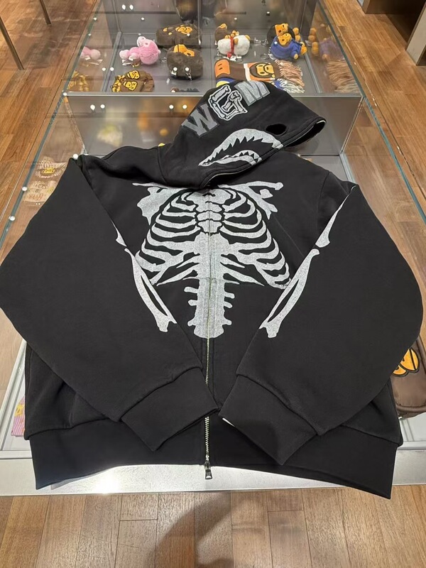 Bape Skeleton Shark Skeleton Shark Sweatshirt with Bone Print and Hooded Shark Sweatshirt