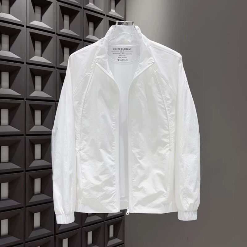 High-End White Casual Jacket for Men, Spring and Autumn 2026 New Style, Lightweight Zip-Up Sun Protection Clothing, Men's Jacket