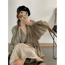 NSS COLLECTION Fairy Palace Sleeve Silk Light Sensation Shirt Autumn Lazy V-neck Lantern Sleeve Shirt Women