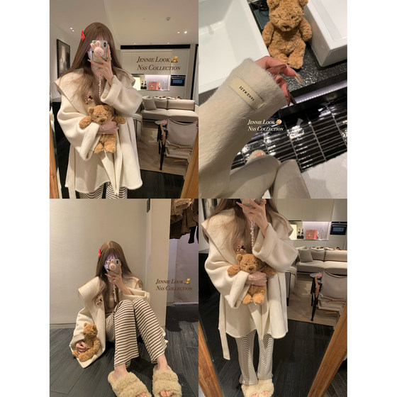 NSSCOLLECTION custom-made high-weight fabric Fengshen double-sided alpaca autumn and winter white cape coat