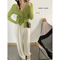 NSS COLLECTION Cream White Drape Mopping Pants Simple Loose Wide Leg Pants High Waist Slim Suit Pants