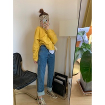 NSS COLLECTION niche flanging comics blue jeans thin legs straight high waist casual straight pants