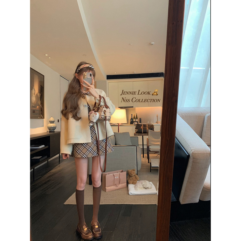 Nss Collection Soft-Hearted God-Like Alpaca Wool Double-Sided Woolen Scarf Coat with Lapel Short Woolen Jacket