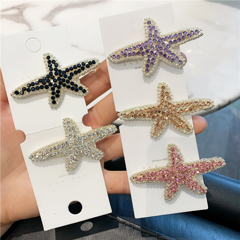 South Korea travel hair clip starfish rhinestone niche hair clip back of the head simple side clip word clip Heavy industry retro