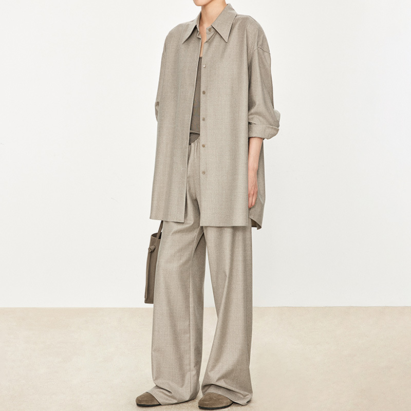 Casual Pants for Women, Relaxed Style, ins Italian High-End Wool Straight-Leg Suit, Paper-Thin Shirt/Air Pants