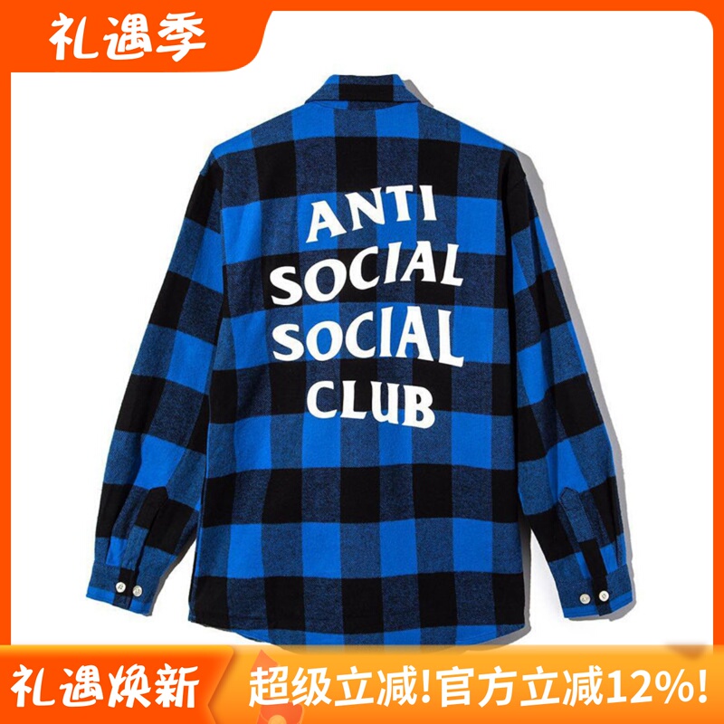 Anti Social Social Club Blue Shirt with White Lettering and Blue Plaid Flannel Assc Shirt Jacket