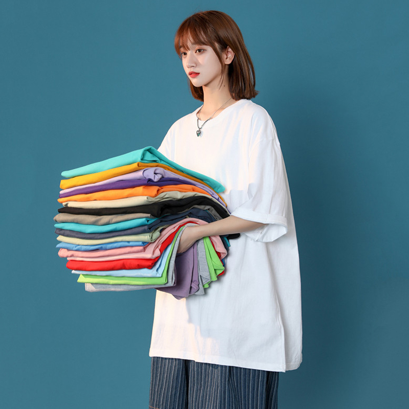 Pure Cotton Short-Sleeved T-Shirt for Women, Summer Loose Fit, Plus Size, Large Size 100kg Top, Bf Solid Color Student Base Shirt, Half-Sleeve