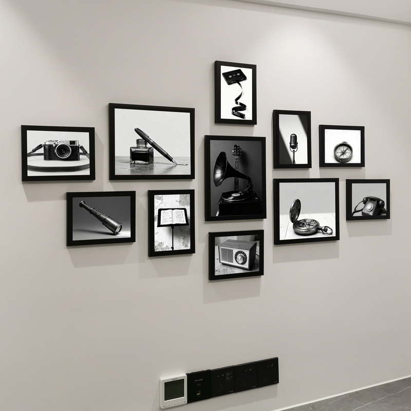 New 11-Frame Photo Wall Retro Black and White Decorative Poster Painting Combination Living Room Study Wall Art Hanging Decoration