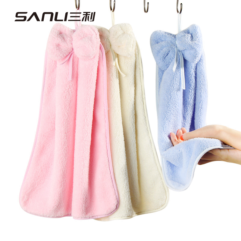 Three Ley Coral Fluff Towel Cloth Children Hand Towels South Korea Cute Hanging Rubs Handkerchief Dressing Room Kitchen Wipe Handkerchief