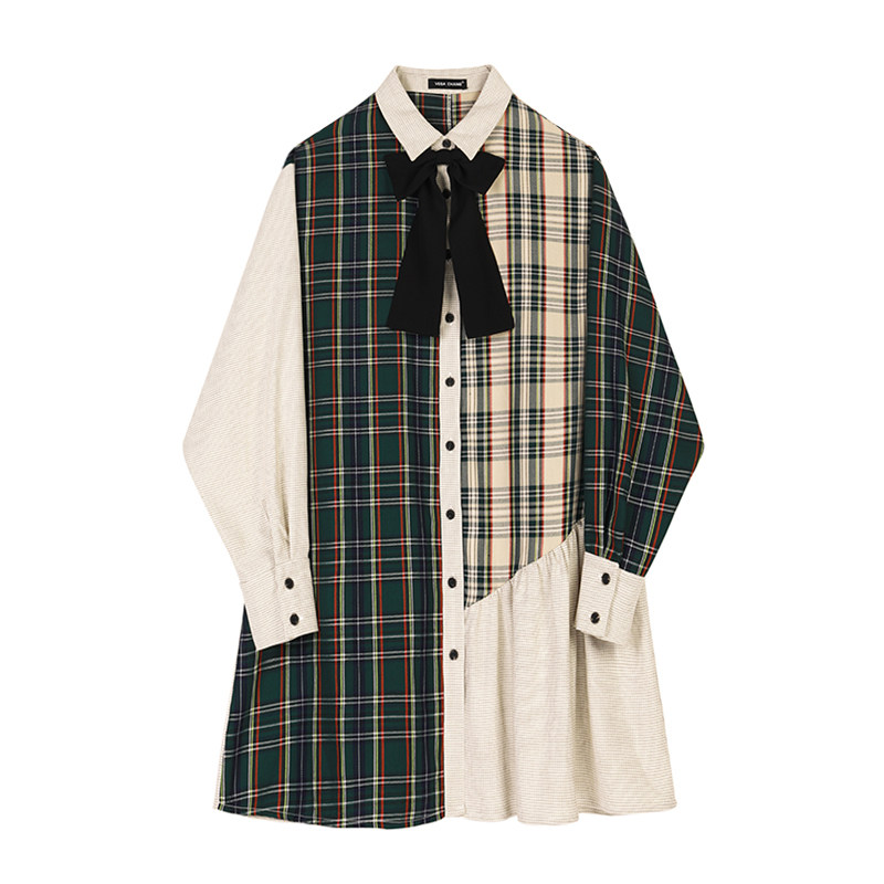 (with family name in the same style) shirt with dress for women's spring cover with slim fit and slim temperament splicing gill dress