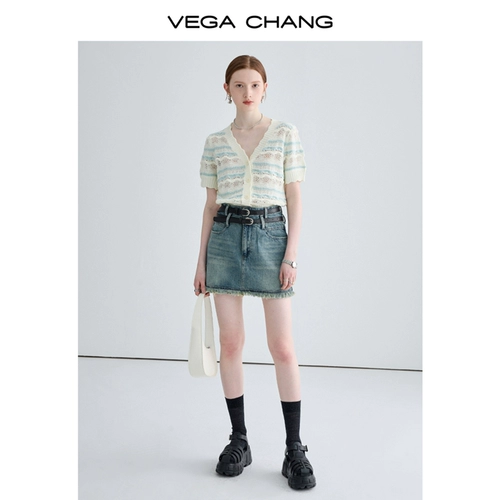 VEGA CHANG Трикотажный летний небольшой дизайнерский свитер, тренд сезона