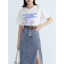 VEGA CHANG white T-shirt women short sleeve summer dress Korean version hipster letter print loose top Xinjiang Cotton