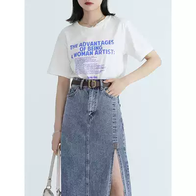 VEGA CHANG white T-shirt women's short-sleeved summer Korean version of small fresh letter printing loose top Xinjiang cotton