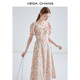 VEGACHANG floral dress women's 2024 summer new square collar French tea break dress style a-line long skirt