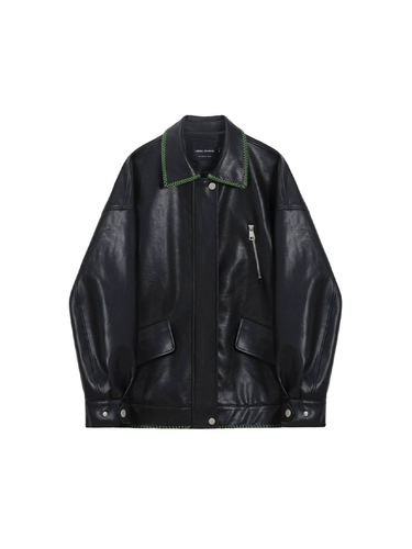 Черная полиуретановая куртка, осенняя, свободный крой