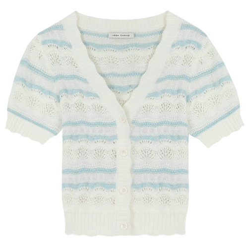 VEGA CHANG Трикотажный летний небольшой дизайнерский свитер, тренд сезона