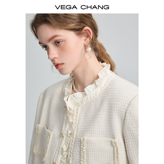 VEGACHANG Xiaoxiangfeng Short Jacket Women's 2023 New Casual Fashion Elegant Fungus Trim Short Top