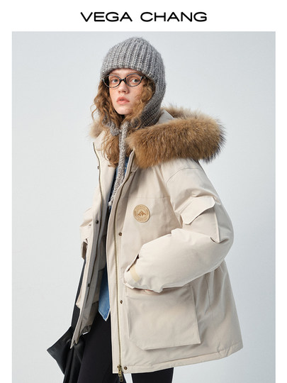 VEGA CHANG Anxin Velvet Workwear Parka Down Jacket Mujer Pelo De Mapache Chaqueta De Tela De Tres Pruebas