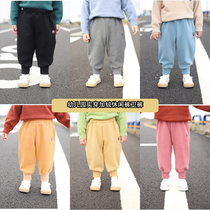 Children casual pants in winter new Korean version male and female children embroidered with velvety loose Kindergarten guard trunks pants with long pants