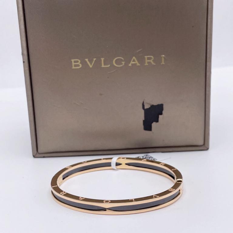 Bvlgari Black Ceramic Bracelet Rose Gold Size m Box W59692
